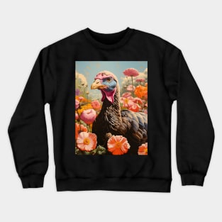 Retro Rustic Farm Turkey in the Flowers Crewneck Sweatshirt